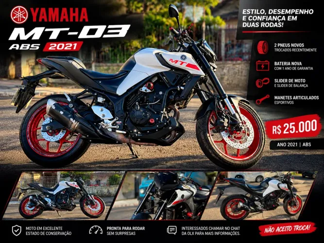 Yamaha MT-03 ABS 2021 | Pneus Novos | Bateria Nova | R$ 25 Mil