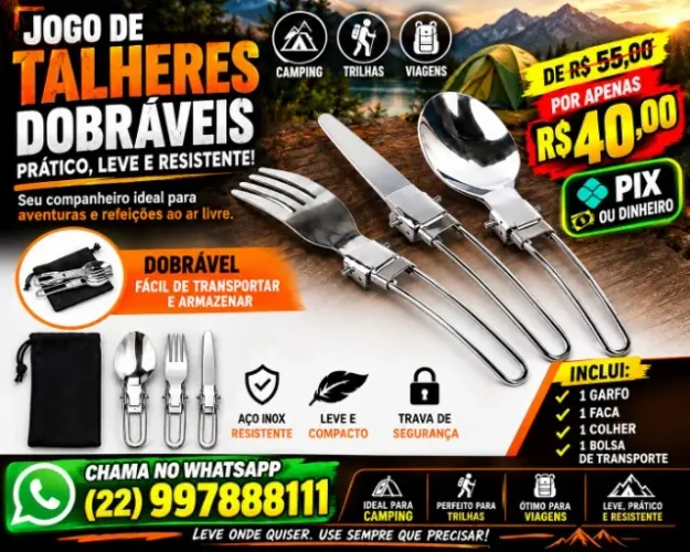 Conjunto de talheres dobráveis NÃO RESERVO ( Contato apenas Whatsapp )