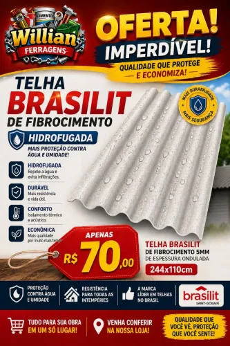 Telha brasilit 2,44x1,10 hidrofugada 
