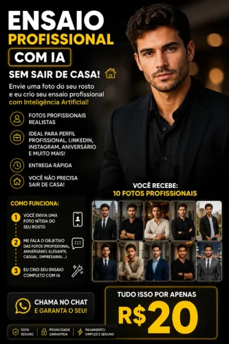 ? TRANSFORMO SUA FOTO EM ENSAIO PROFISSIONAL COM IA ? APENAS R$20