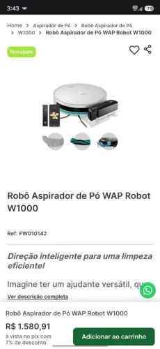 Robô aspirador de pó WAP 1000w