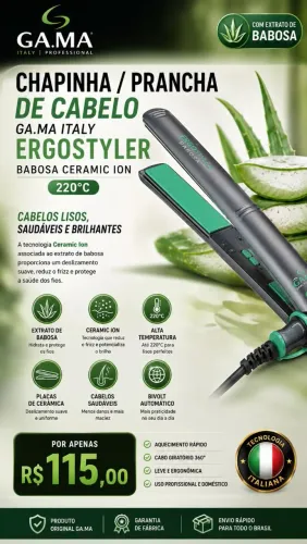 Prancha / Chapinha de Cabelo GA.MA Italy Ergostyler Babosa Ceramic Ion (Nova na Caixa)