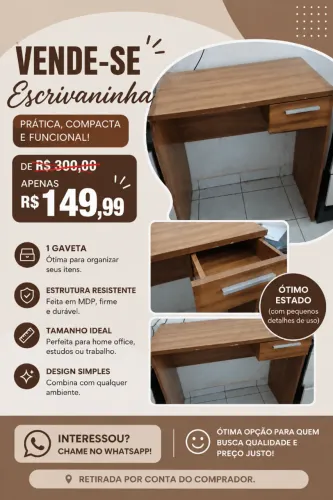 ESCRIVANINHA DE ESCRITÓRIO/ESTUDOS AMADEIRADA - PROMOÇÃO!