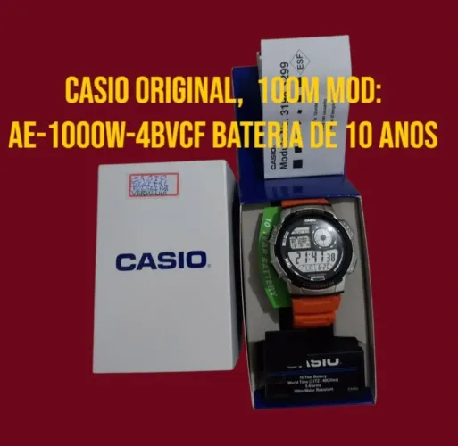 RELÓGIO MASC. CASIO ORIGINAL COM BATERIA DE 10 ANOS APROVA D'ÁGUA ATÉ 100M MOD:AE-1000W-H