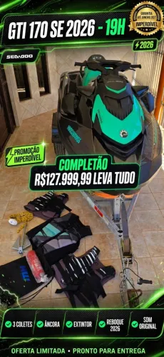 OPORTUNIDADE JET-SKI SEA-DOO GTI 170 2026 19 HORAS DE USO,NA GARANTIA ATE JANEIRO 2027.
