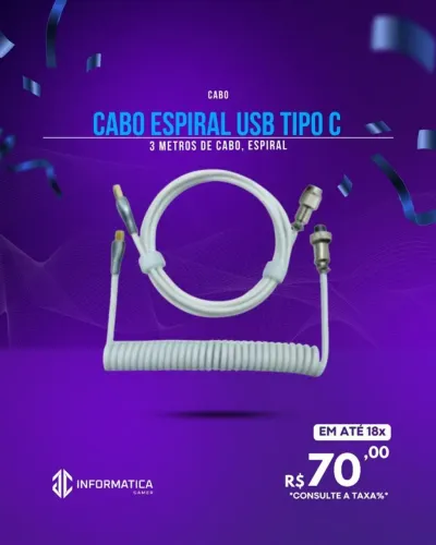 CABO ESPIRAL USB TIPO C 