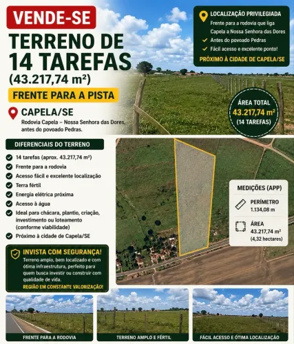Terreno em Capela/SE com acesso à rodovia entre Capela e Nossa Senhora das Dores