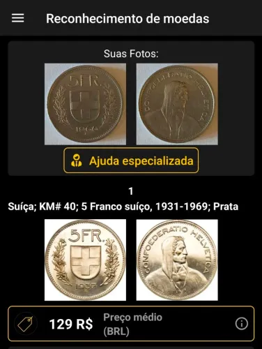 Moeda de 5 francos suíços de 1937