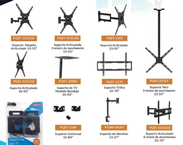SUPORTE TV FIXO ,ARTICULADO E TETO 10 A 85 POLEGADAS