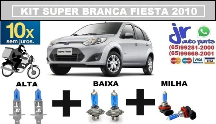 Kit de Lâmpadas Super Branca Ford Fiesta Hatch 2010 8500K Efeito Xênon 