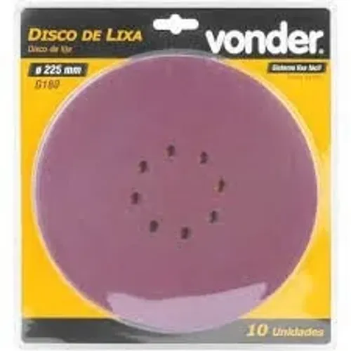 DISCO DE LIXA VONDER 225 MM - G.180 P/ LIXADEIRA LPV 600 C/10 UNIDADES