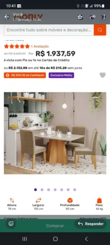 Mesa de Jantar com 4 Cadeiras Mobly