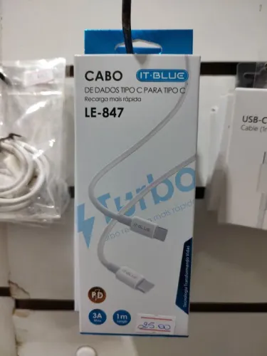 Cabo USB-C para USB-C Turbo - IT BLUE - LE-847 - 1m - 3A