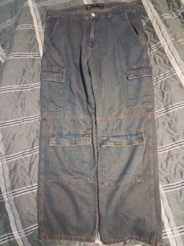 calça jeans baggy cargo bluesteel
