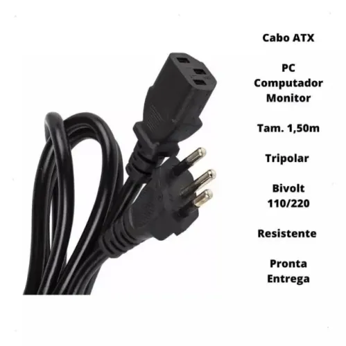 Cabo de Força 3 Pinos para Alimentação do Monitor