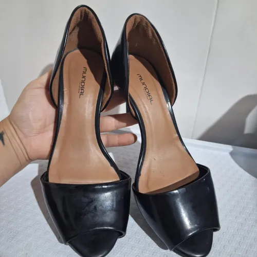 sapato salto alto peep toe preto número 34