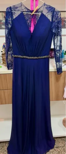 Vestido festa azul seda