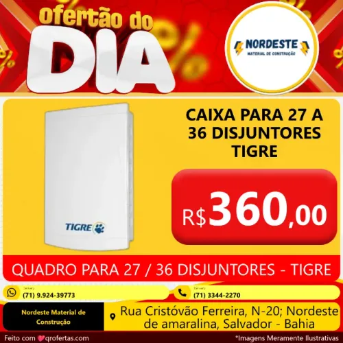 QUADRO PARA 27 A 36 DISJUNTORES TIGRE - CAIXA PARA 27/36 DISJUNTORES TIGRE