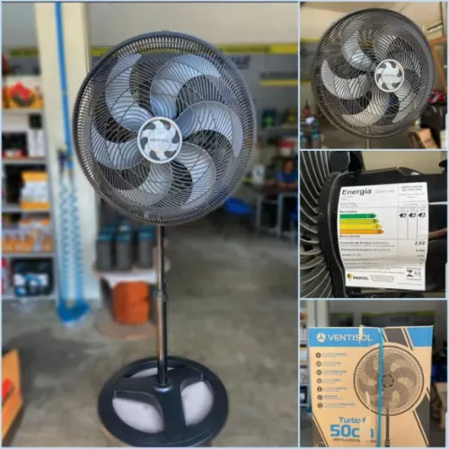 Ventilador de Coluna Preto 50cm - Turbo 6 Pás Oscilante Ventisol