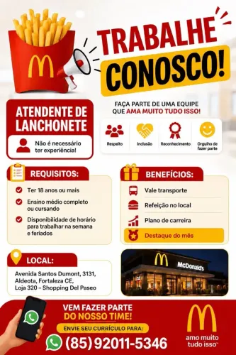 Estamos contratatando apartir de 17 anos venha trabalhar conosco