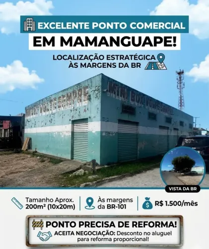Ponto comercial para alugar às margens da BR em mamanguape