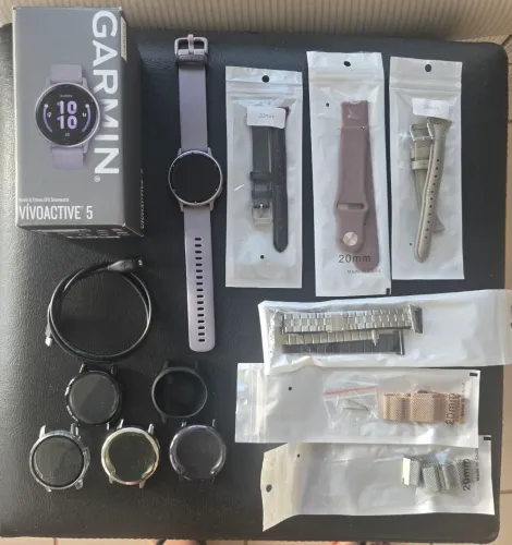 Garmin Vívoactive 5 Roxo (Orchid) + Super Kit Acessórios (6 Pulseiras Extra) - Impecável!