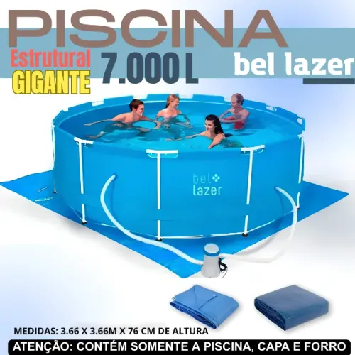 PISCINA GIGANTE DE 7.000 LITROS EM PVC TRIPLO DE ALTA RESISTÊNCIA ACOMPANHA CAPA E FORRO.
