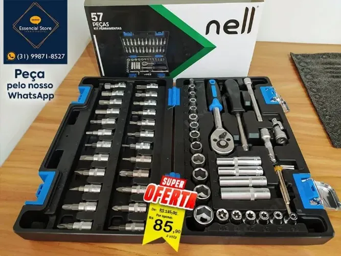 Jogo de Chaves e Soquetes Aço Cromo Vanádio + Maleta Kit 57 pçs - PROMOÇÃO!