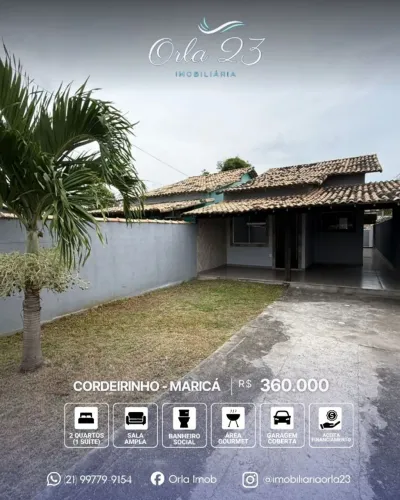 CORDEIRINHO, ORLA 23 IMOBILIÁRIA VENDE! Casa linear próximo dos comércios em Maricá