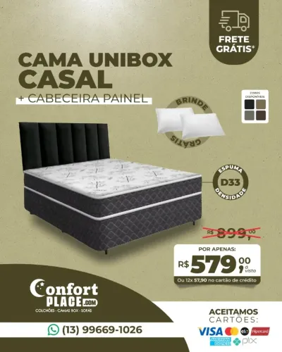 Cama Box Casal Conjugado Espuma D33 Premium + Cabeceira - Frete Grátis 