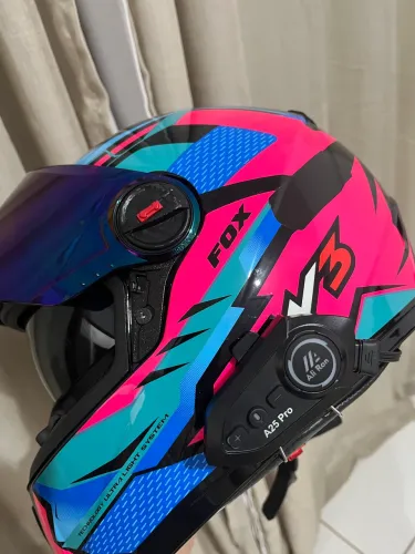 CAPACETE FW3 FECHADO GTN FOX ROSA AZUL FEMININO MULHER + INTERCOMUNICADOR 