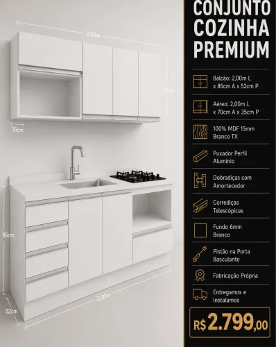 Conjunto Em 100%MDF 2,00m de largura
