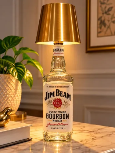 Abajur Artesanal Jim Beam com Cúpula Dourada | Decoração Vintage ?