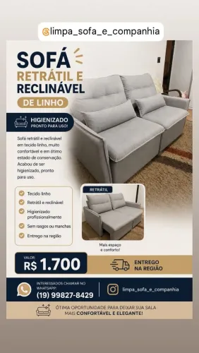Sofá retrátil em linho seminovo