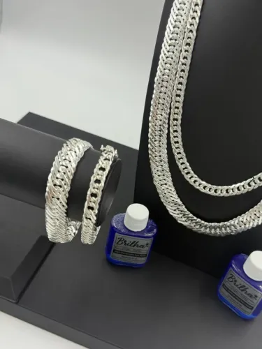 Kit Prata Mista 925 Nacional-Correntes, Pulseiras Variadas(10/17MM)(70CM)+Limpa Pratas