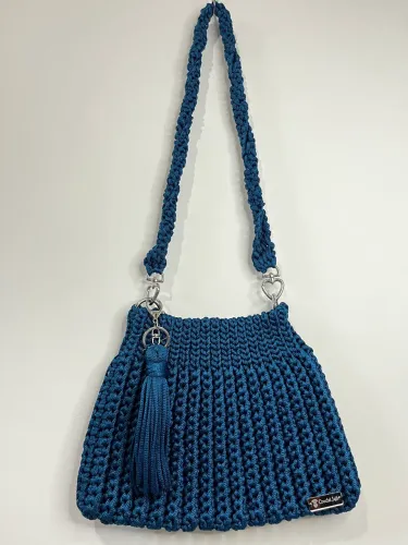 Bolsa de Crochê Azul Fio Náutico Artesanal