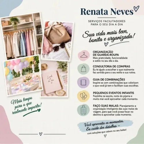 Personal shopper, organização de guarda roupas, malas para viagens, pequenos eventos