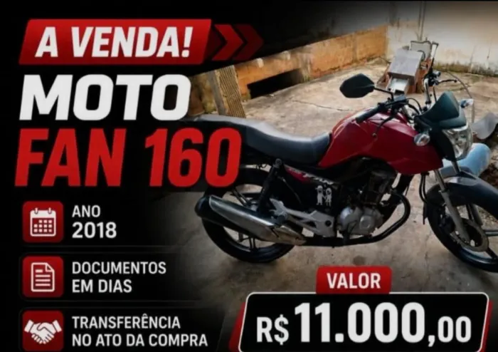 Vendo Honda Fan 160, ano 2018