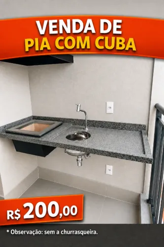 PIA GRANITO CINZA ANDORINHA POLIDO COM CUBA