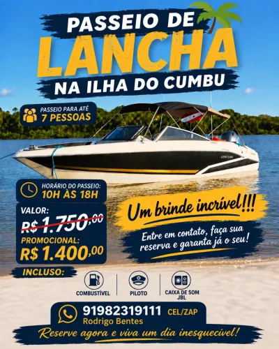 Aluguel de Lancha - Passeio na Ilha do Cumbu
