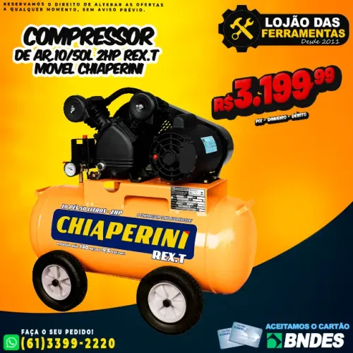 Compressor de Ar 10/50L 2Hp Rex.T Móvel Chiaperini