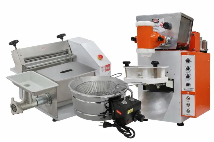 Fábrica de Salgados: Modeladora Compacta Print + Masseira Malta + Fritadeira.