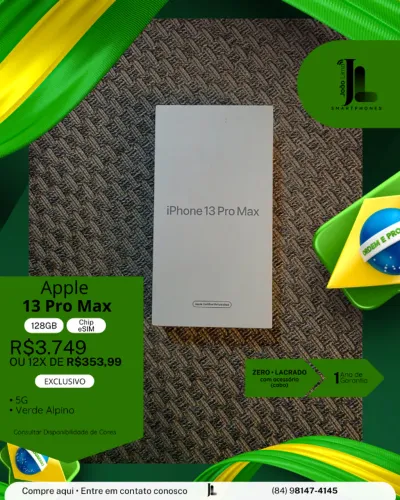 IPHONE 13 PRO MAX, 5G, CHIP ESIM, 128GB, LACRADO, EXCLUSIVO!