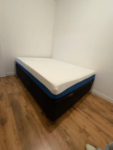 Box + Colchão Casal Luuna Blue, Espuma 21 cm com Bloqueio de Movimento