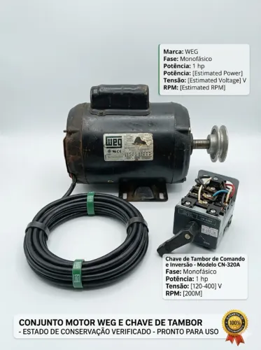 Motor Elétrico Monofásico WEG 1 CV + Chave Reversora Lombardo (Kit Pronto)