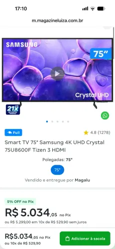 Smart tv Samsung 75 polegadas