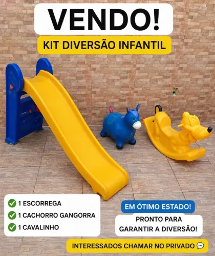 Vendo os 3. Contém 1 escorrega, 1 cachorro gangorra e 1 cavalinho