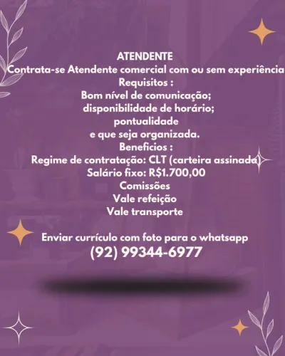 Atendente com ou sem experiência 