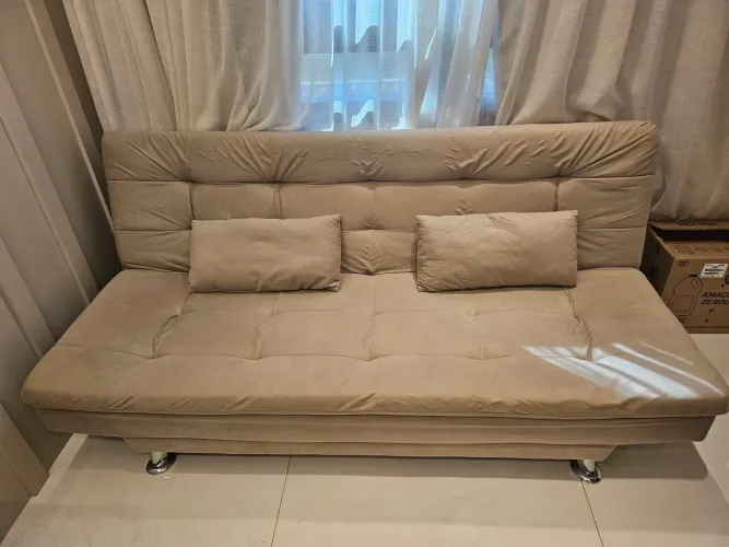 Sofá-Cama 3 Lugares Casal Premium Suede Velvet Bege