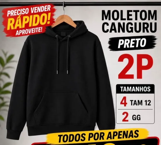 ? Lote com 8 Moletons Canguru Preto - Ótima Oportunidade para Revenda!